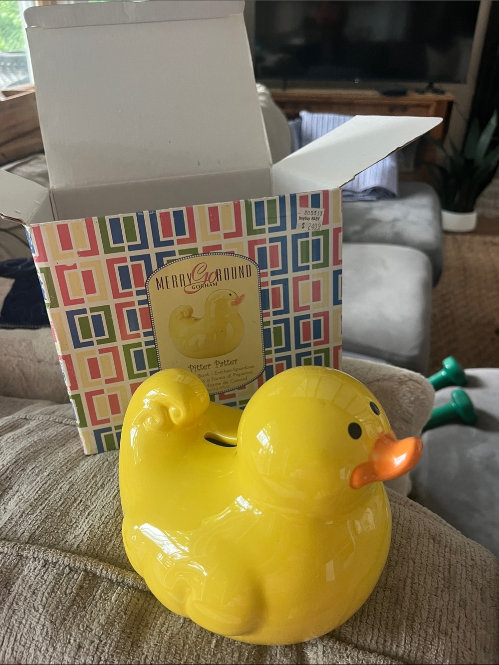 Gorham Yellow Ceramic Duck Money Bank with Orange Beak
